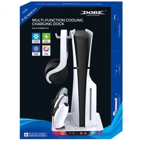 Support, station multifonction de refroidissement avec charge de 2 manettes pour PlayStation 5 / PS5 DOBE TP5-35103 (Boite/blister) blanc