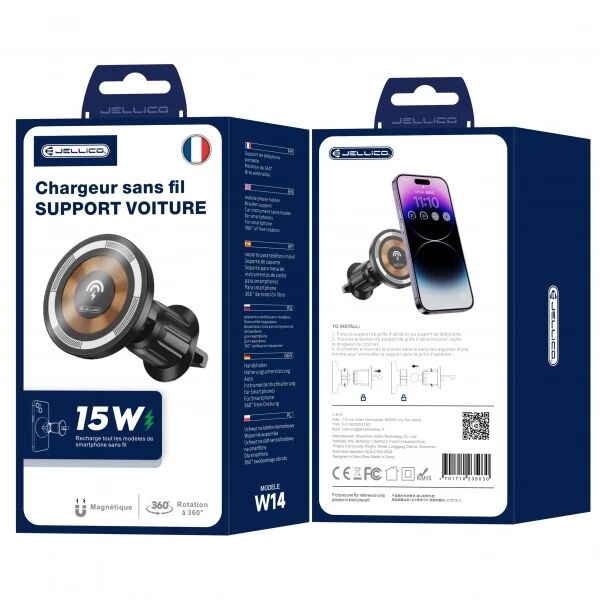 Support voiture chargeur &agrave; induction magn&eacute;tique JELLICO W14 noir
