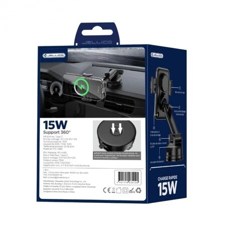 Support voiture chargeur sans fil JELLICO W20 (Boite/blister) noir